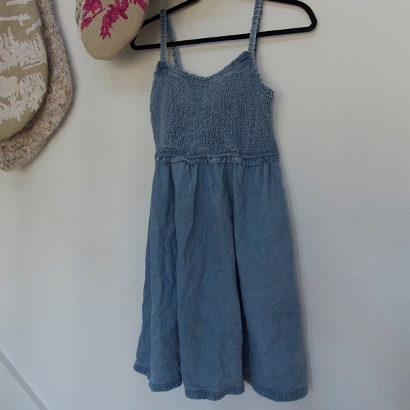 American Eagle S Blue Chambray Denim Sun Dress Spaghetti Straps Pockets - Picture 1 of 4